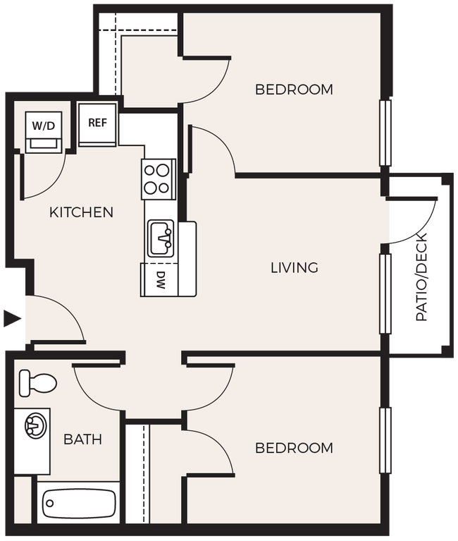 2 Bed 1 Bath  B2 309 floor plan